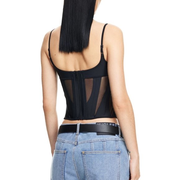 Mugler x H&M Mesh-paneled Corset Top Black - Picture 4 of 4